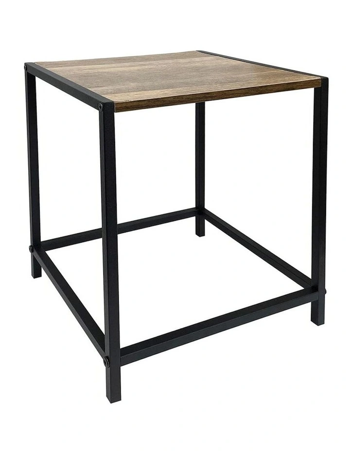 Walnut Finish Metal MDF Square Side Table in Multi