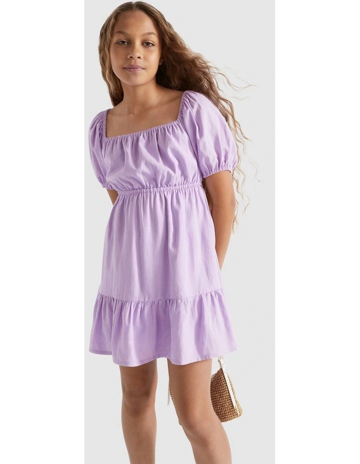 Linen Blend Mini Dress in Lavender