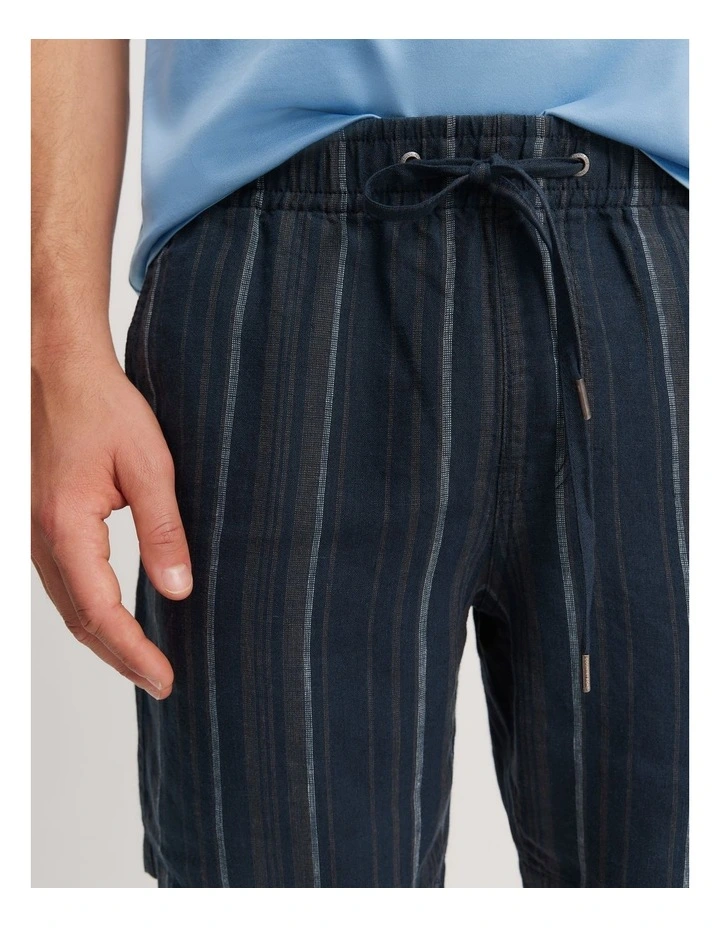 Organically Grown Linen Stripe Drawcord Short in Multi