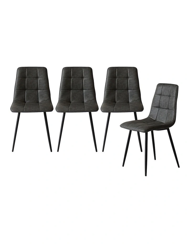 Padded Seat PU Leather Dining Chairs x4 in Grey