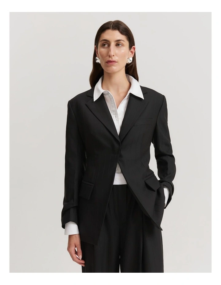 Self Stripe High Break Blazer in Black