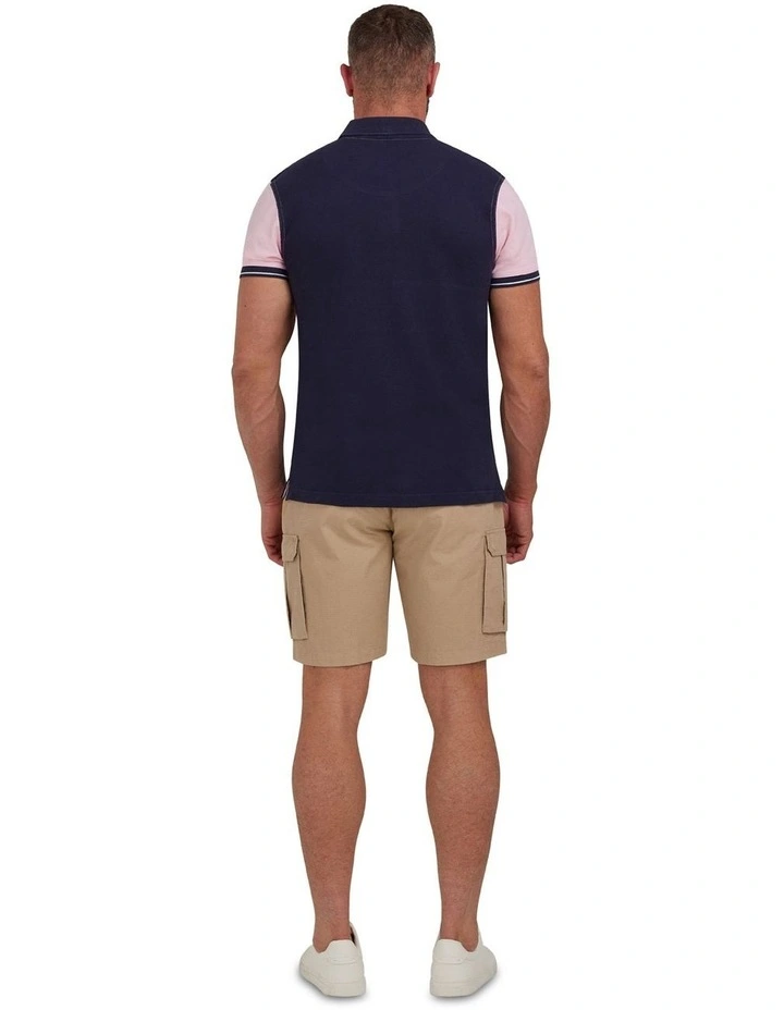 Contrast Panel Pique Polo in Pink