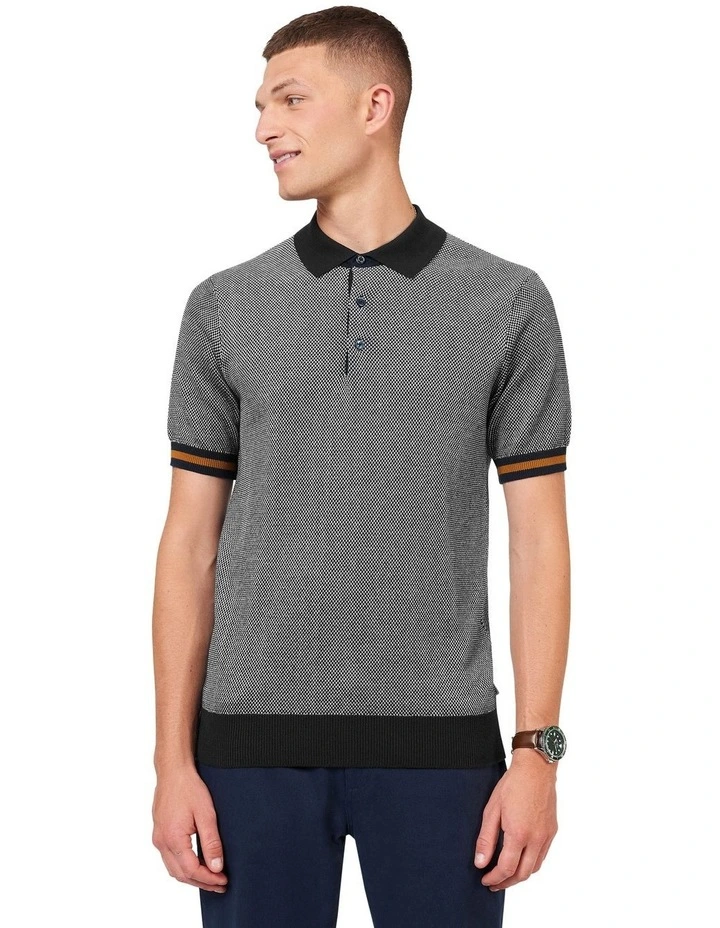 All Over Textured Polo Shirt in Navy