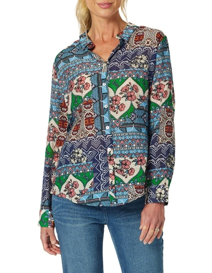 Paddington Print Shirt in Blue Multi