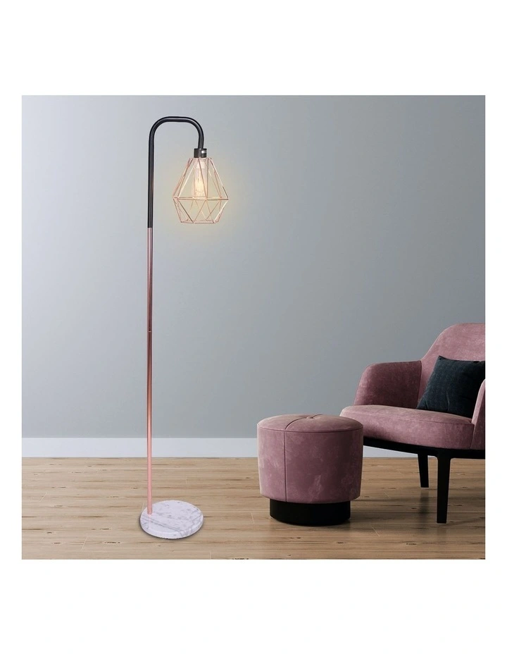 Geometric Rose Gold Floor Lamp with Marble Base