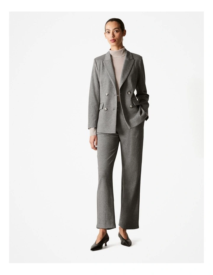 Cotton Wool Blend Pinstripe Ponte Blazer in Grey