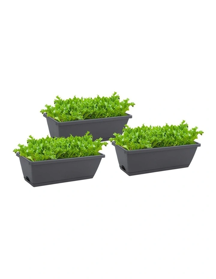 Rectangular Planter Plastic Box with Holder 49.5cm Set of 3 in Black