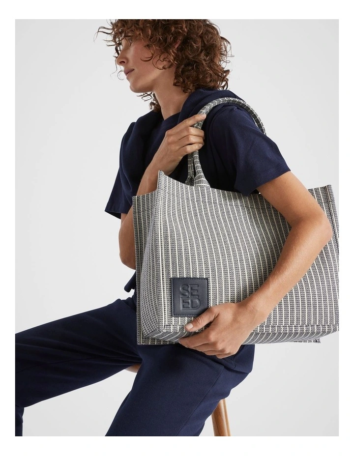 Woven Structured Tote Bag in Midnight Sky