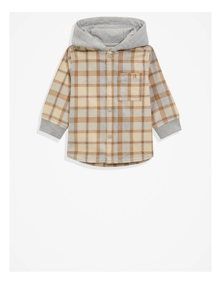 Check Hooded Shirt in Light Grey Marle