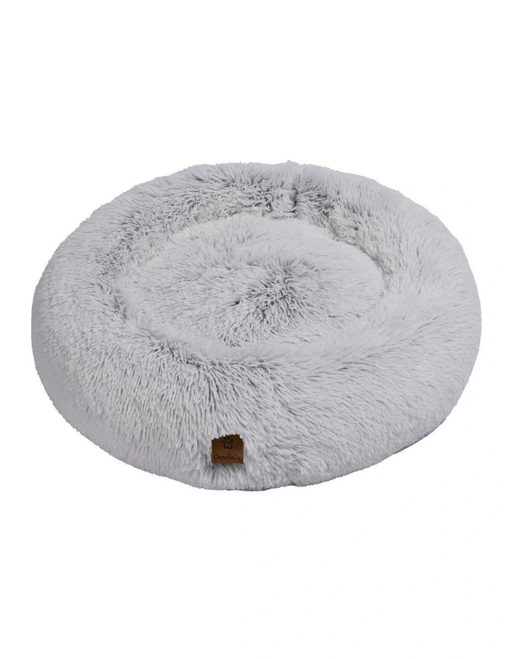Shaggy Faux Fur Round Calming Dog Bed in Grey