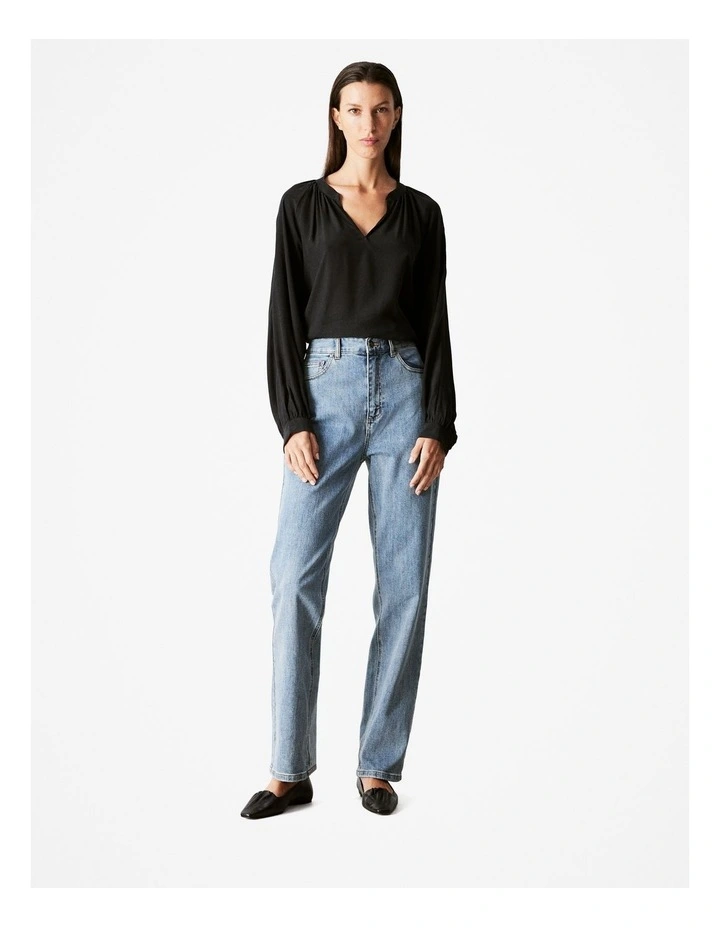 Cupro Blend Blouson Sleeve Blouse in Black