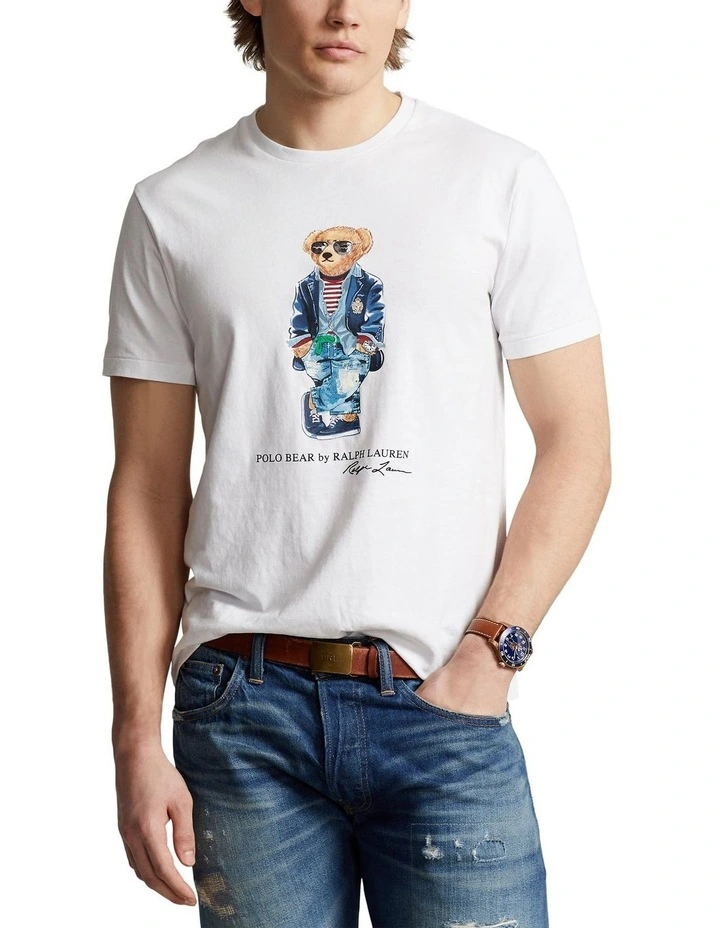 Custom Slim Fit Polo Bear Jersey T-shirt in White
