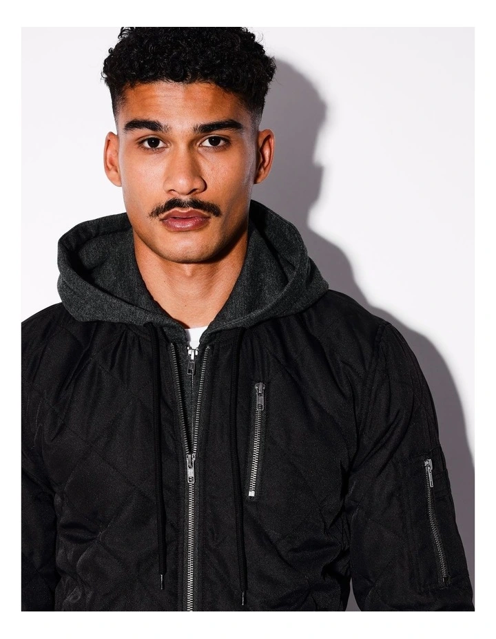 Quantum Quilted Recycled 2 In 1 Hooded Bomber in Black