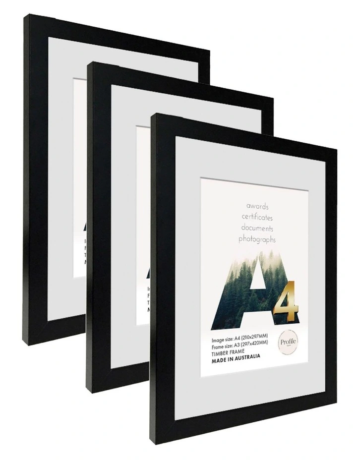 Australia Made Certificate Photo Frame A3/A4 (3 Pack) in Black
