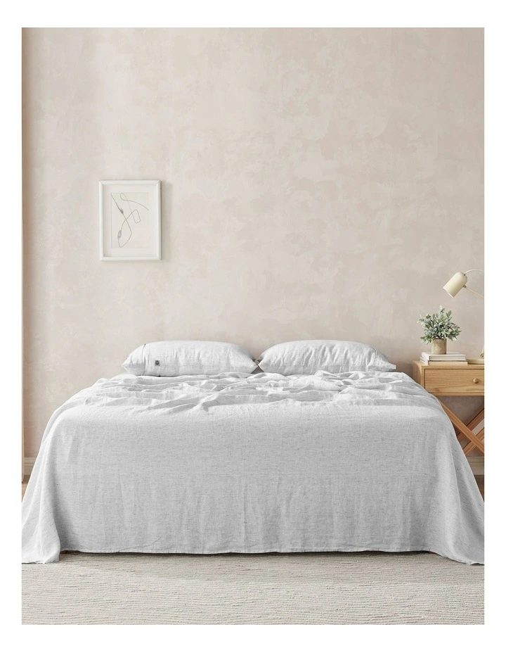 Classic Pinstripe Linen Sheet Set in White