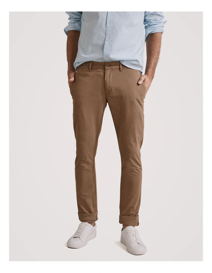 Verified Australian Cotton Slim Fit Stretch Chino in Tan