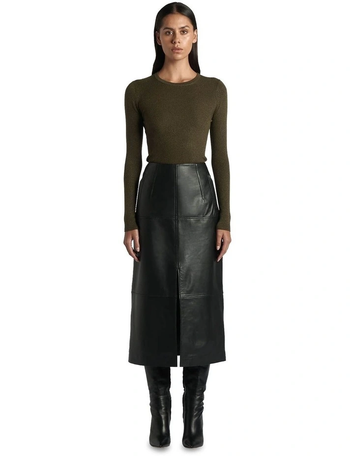 Soft Lurex Long Sleeve Rib Knit in Khaki
