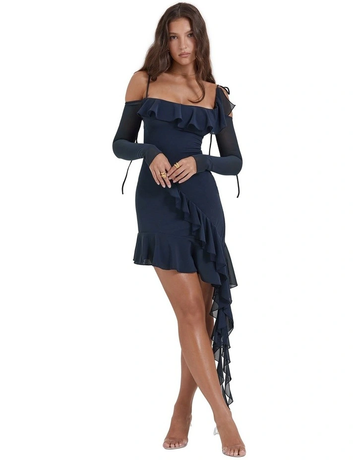 Kiki Ruffle Mini Dress in French Navy
