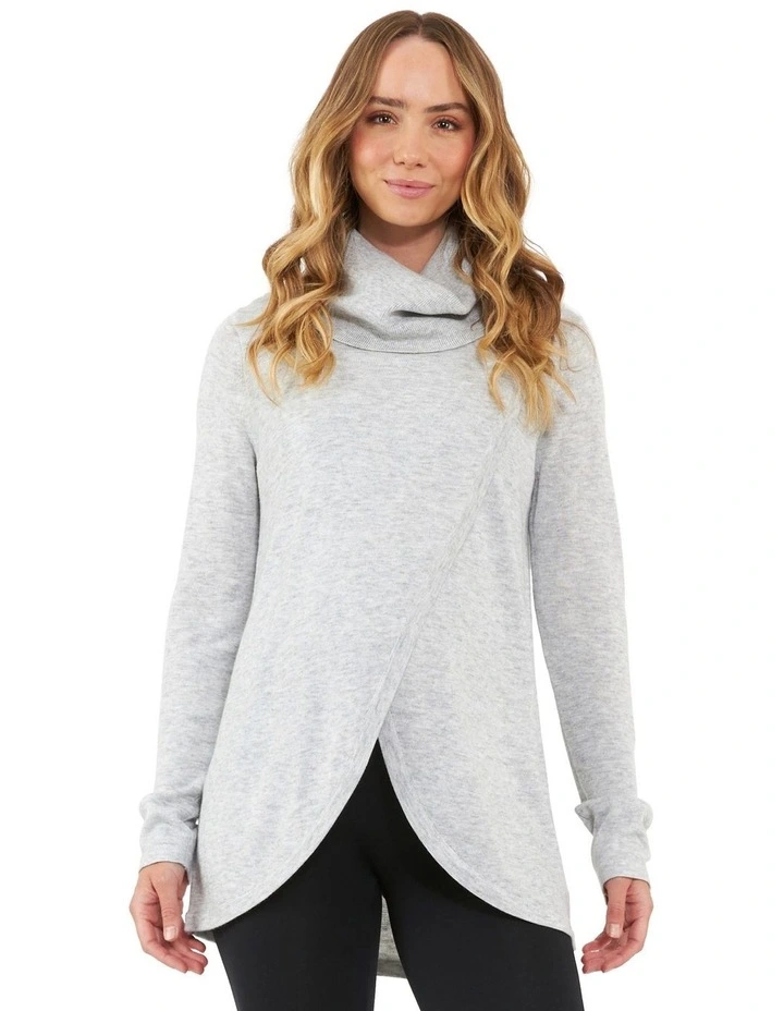 Cowl Neck Nursing Knit Top in Silver Marle