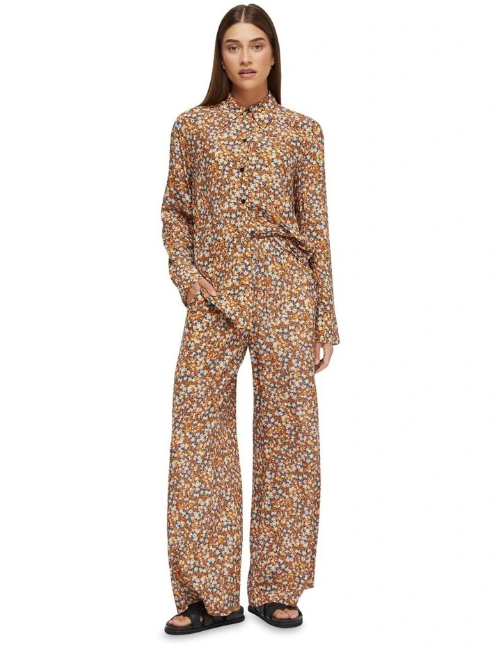 Petra Floral Print Shirt in Tan