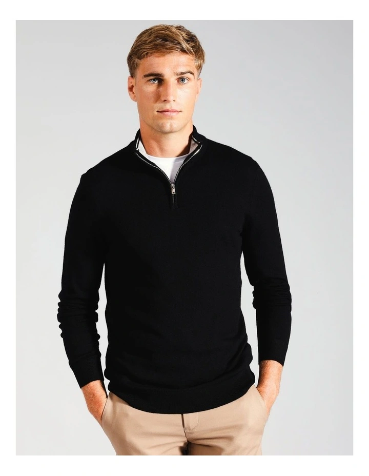 Australian Merino 1/4 Zip Knit in Black