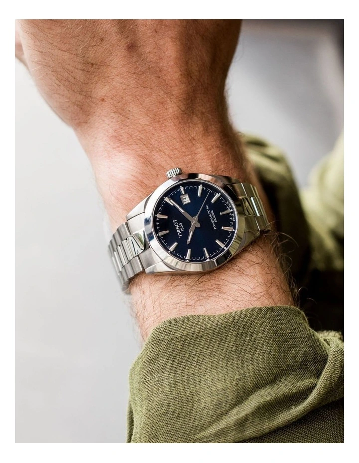 Gentleman Powermatic 80 Silicium T1274071104100 Automatic Watch in Blue