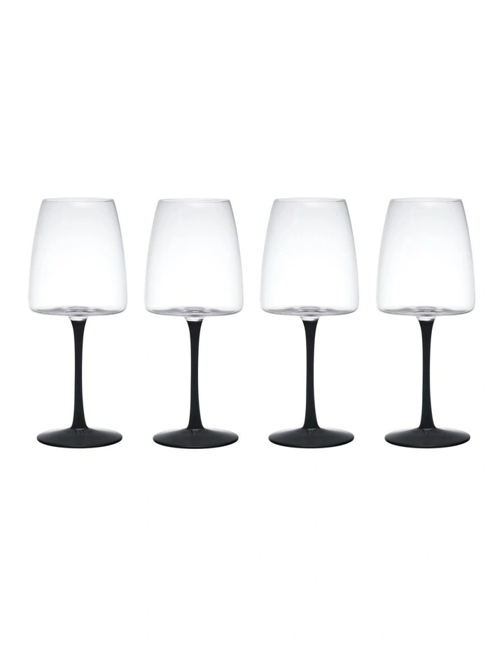 Palermo Red Wine Glass 4 Piece Set in Clear/Black
