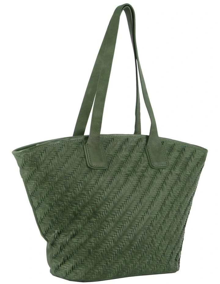 Woven Embossed Leather Shoulder Bag in Green