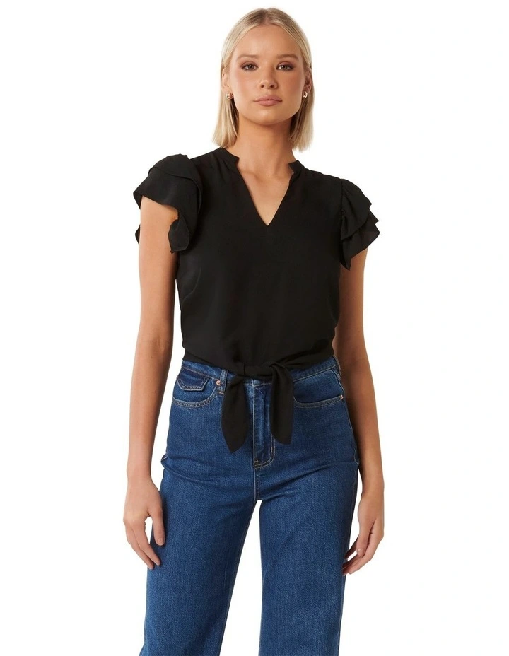 Camila Notched Neck Top in Black