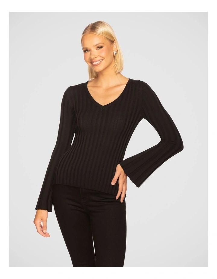 Maisie V Neck Knit Top in Black