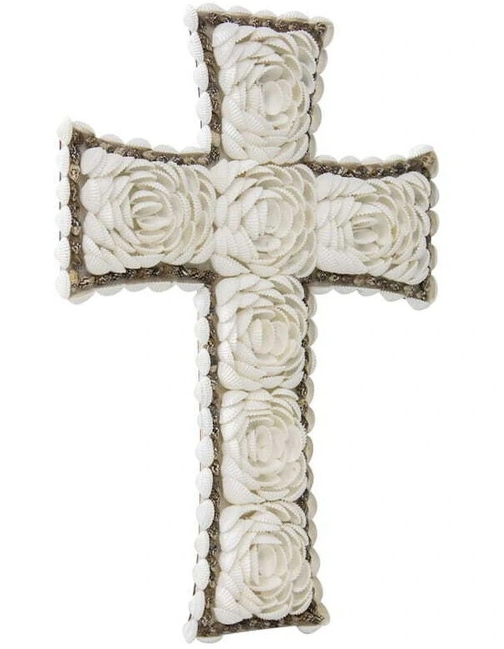 Hand Weaved Grass Rope Flower Cross Wall Art in Multi