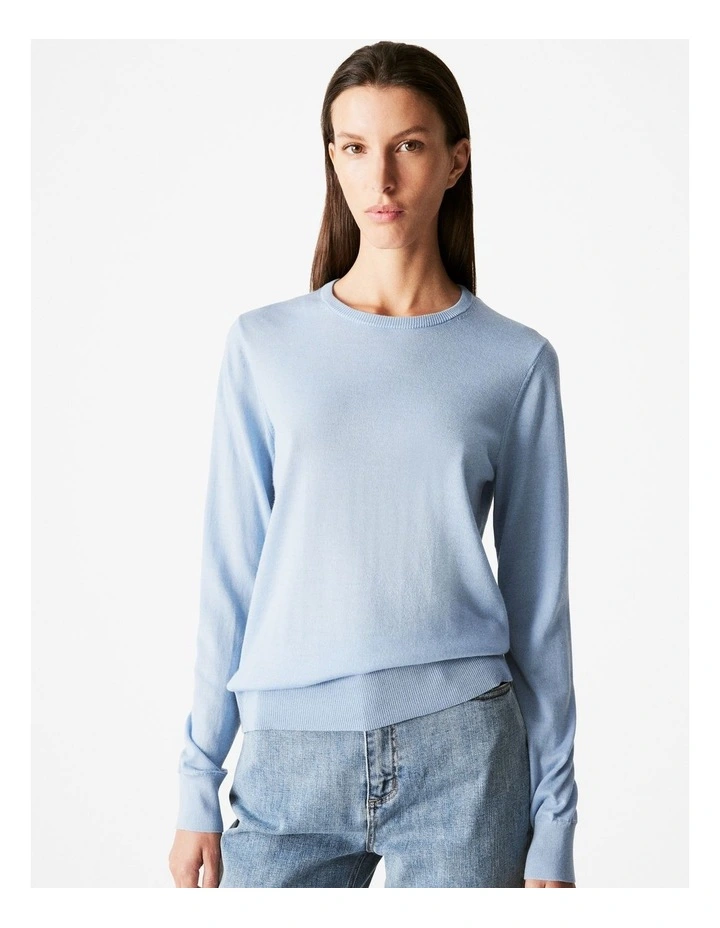Merino Crew Neck Knit in Pale Blue