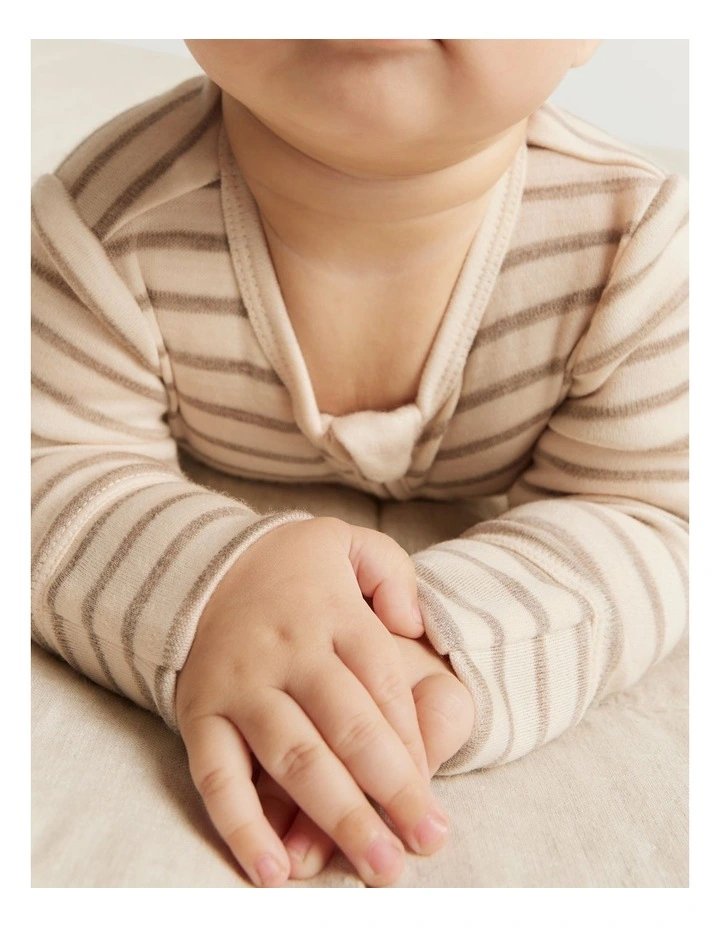 Merino Wool Stripe Jumpsuit in Chocolate