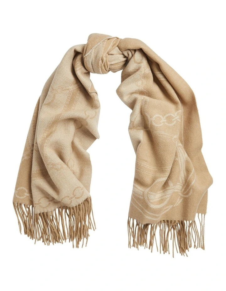 Belting-Motif Jacquard Wrap Scarf in Beige