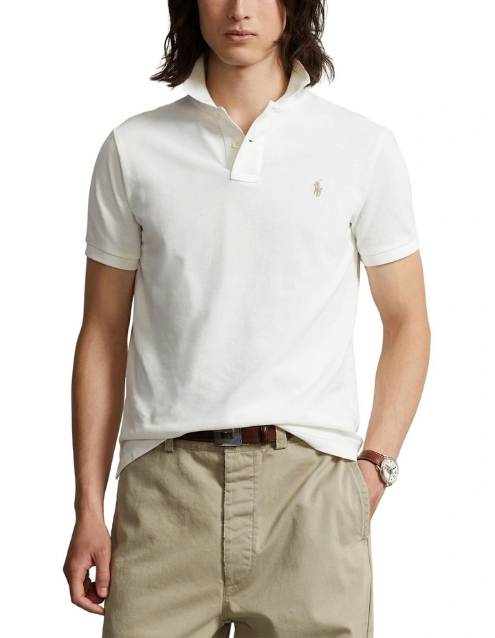 Classic Fit Mesh Polo Shirt in White
