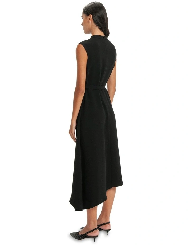 Tuck Neck Midi Dress in Black