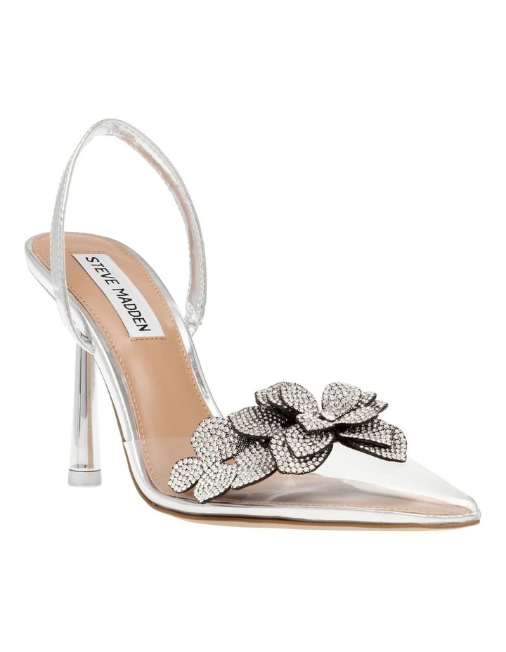 Wow Rhinestone Flower Pumps in Silver