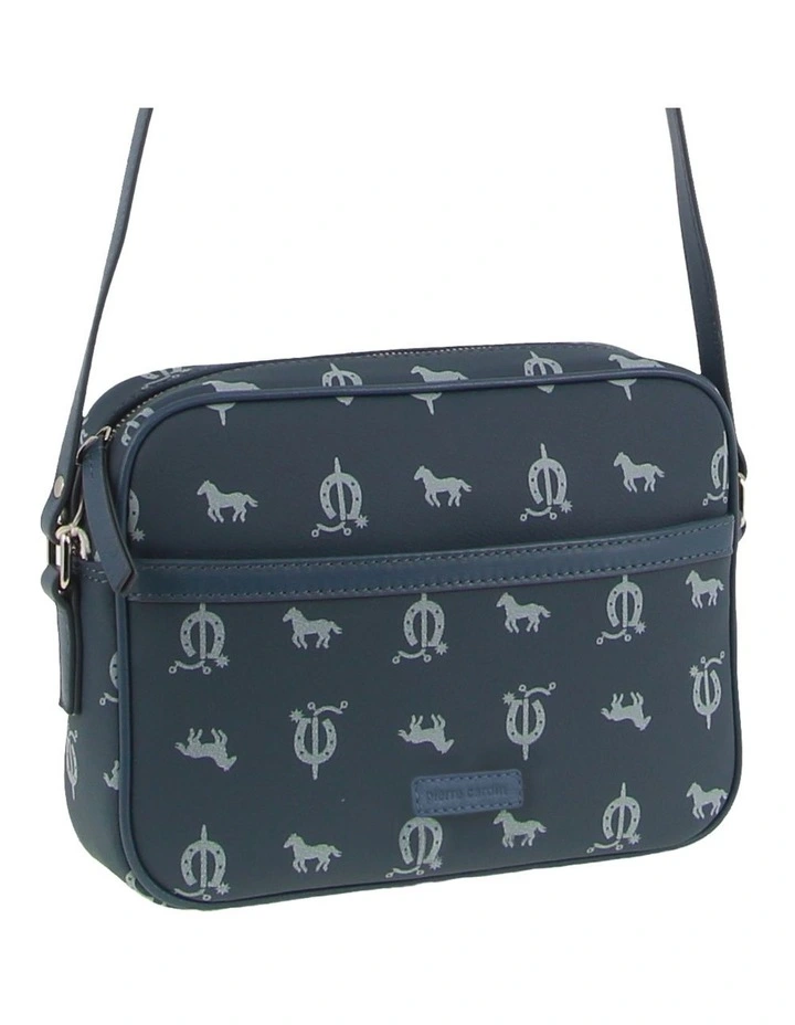 Canvas Print Leather Trim Square Cross-Body Bag in Sky Blue