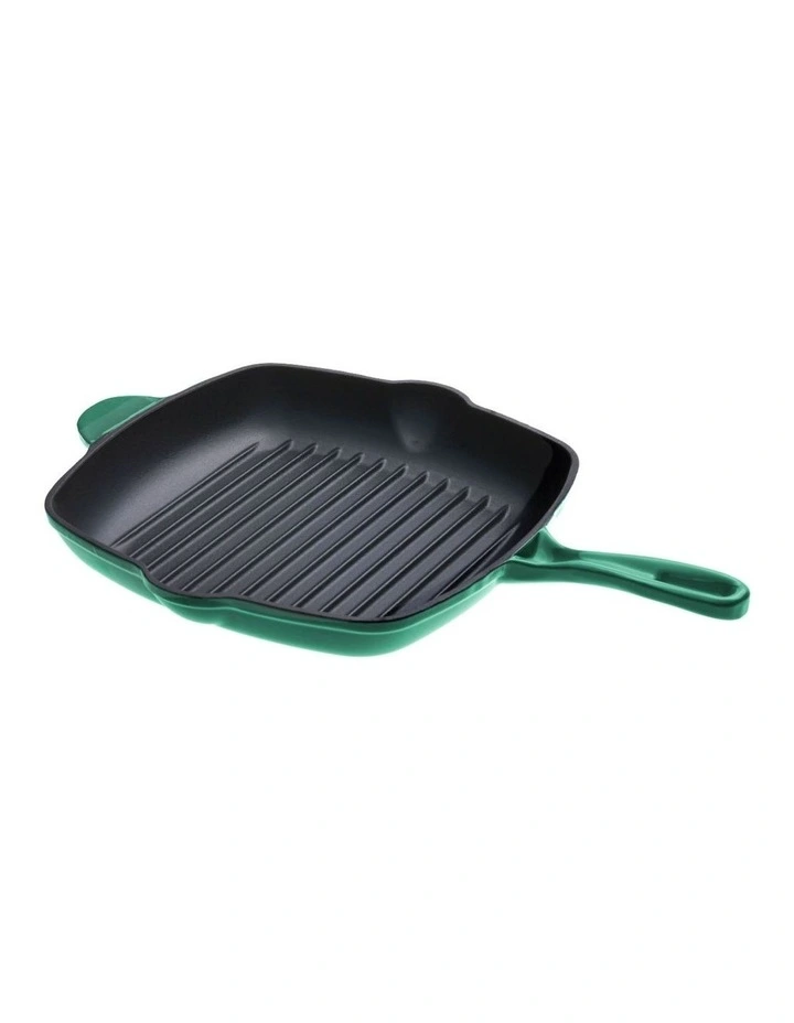 Cast Iron Square Grill Pan 28cm in Eden Green