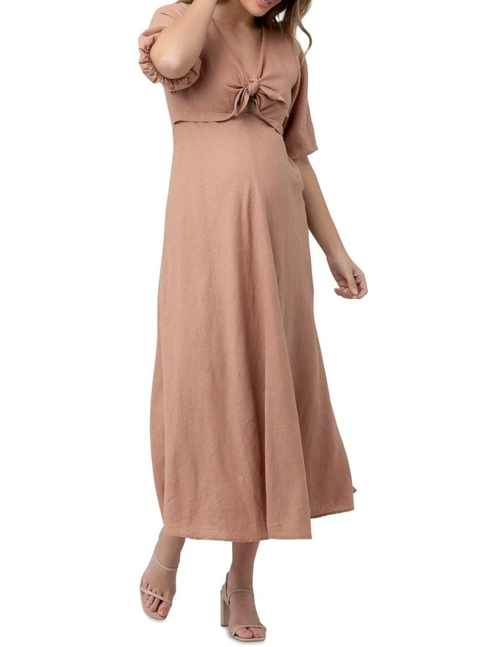 Camille Tie Front Linen Dress in Clay