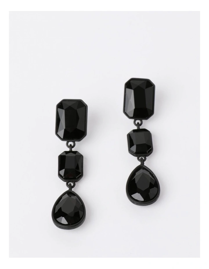 3 Stone Drop Earring in Black