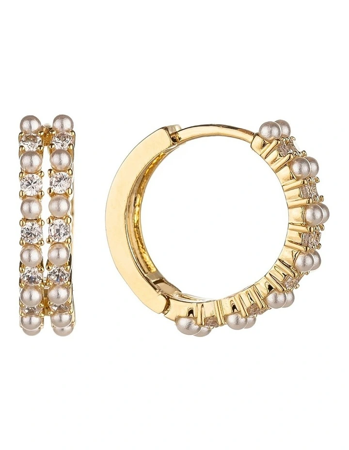 Mini Hoop With Micro Pearls in Gold
