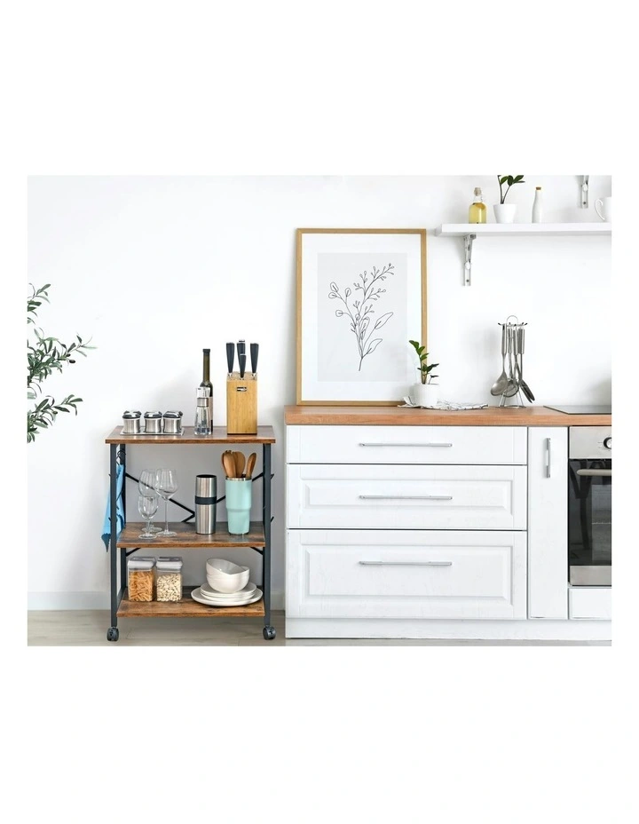 Rustic Kitchen Island Trolley 60x40x72.5cm in Brown