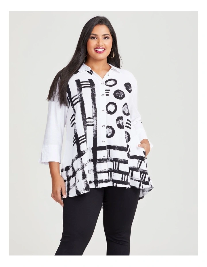 Zip Back Natural Shirt in Black/White Print