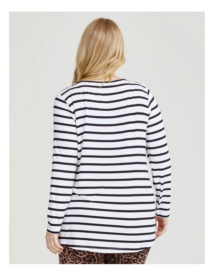 Bamboo Stripe Pyjama Top in Black/off White