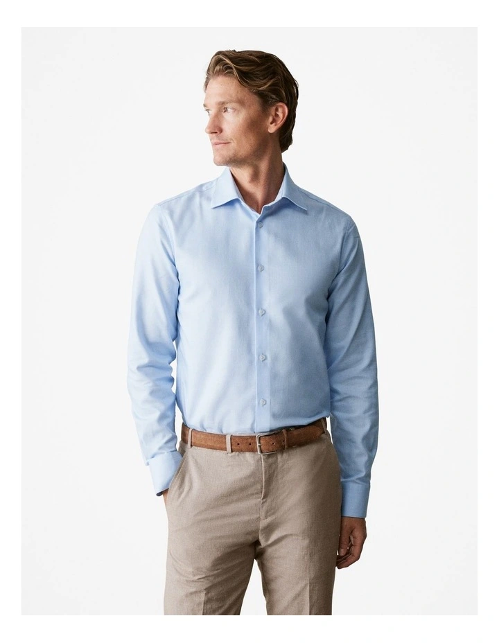 Tailored Fit Cotton Textured Shirt in Pale Blue