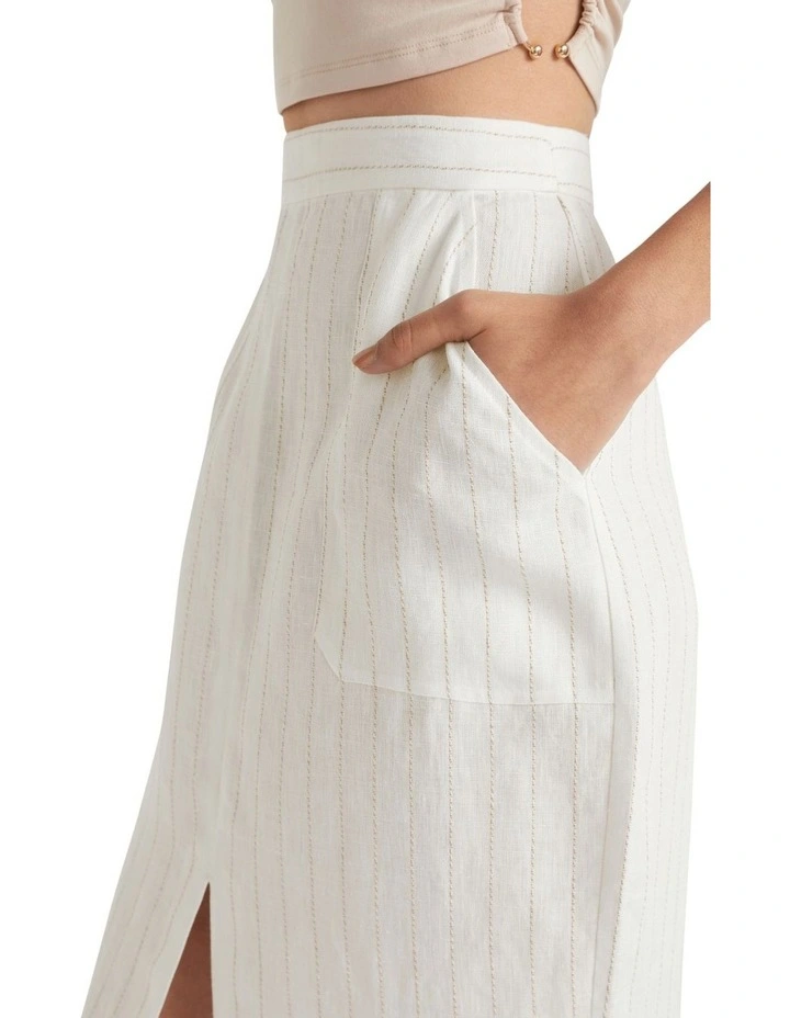 Linen Stripe Midi Skirt