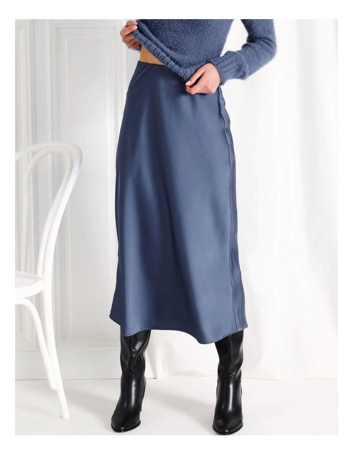 Recycled Blend Satin Slip Skirt in Blue