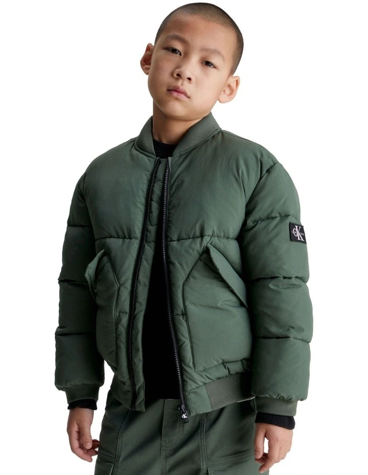 Puffy Minimal Bomber Jacket in Thyme