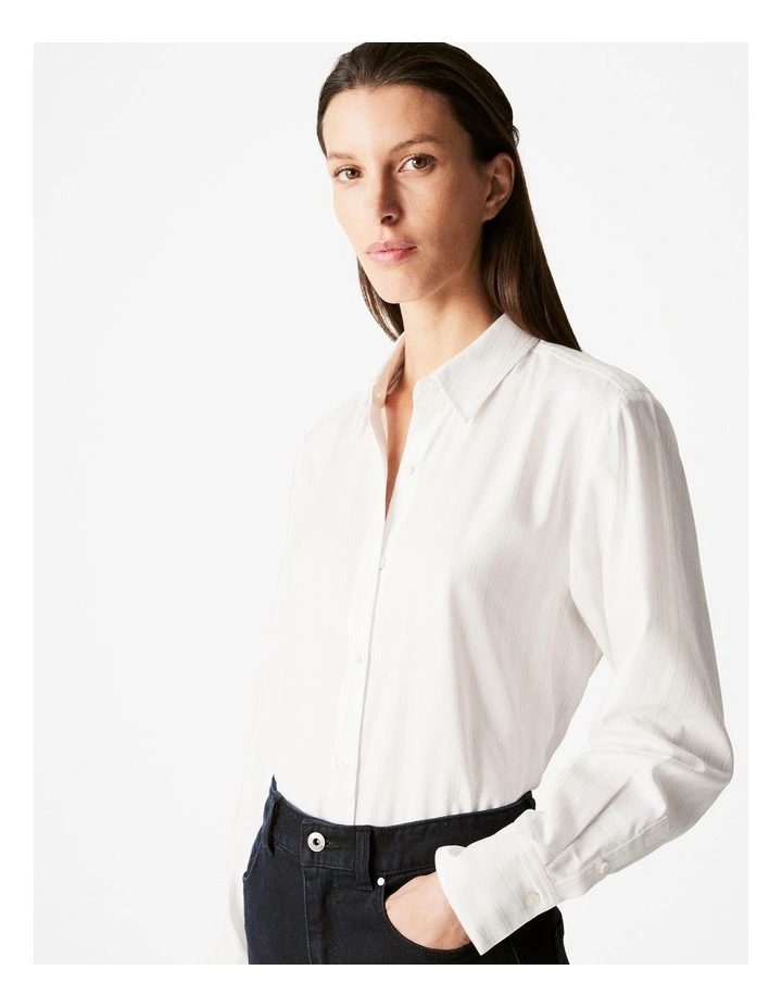 Cotton Modal Twill Stripe Shirt in Lilac